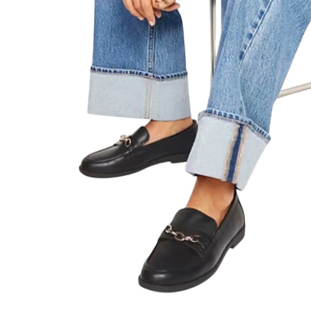 Old Navy Black Jack Chain Loafers Black Faux Leather Women’s 11 NWT